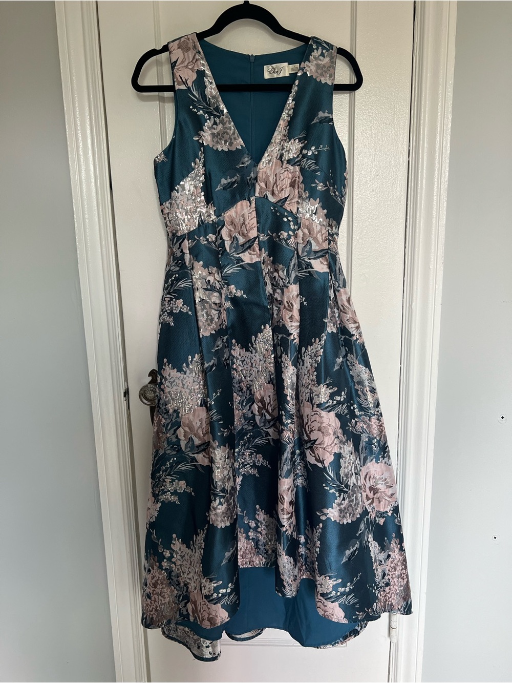 Eliza J Teal Midi Dress with Blush Floral Print